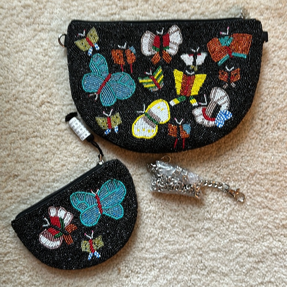 America and Beyond Butterfly Embellished  Purse with small matching bag - NWOT